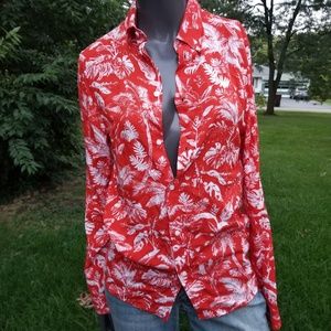 Red Hawaiian Print Button Up